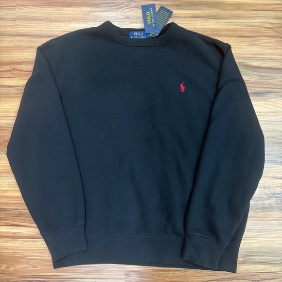 Ralph Lauren Black Crewneck Sweatshirt with Red Polo Pony